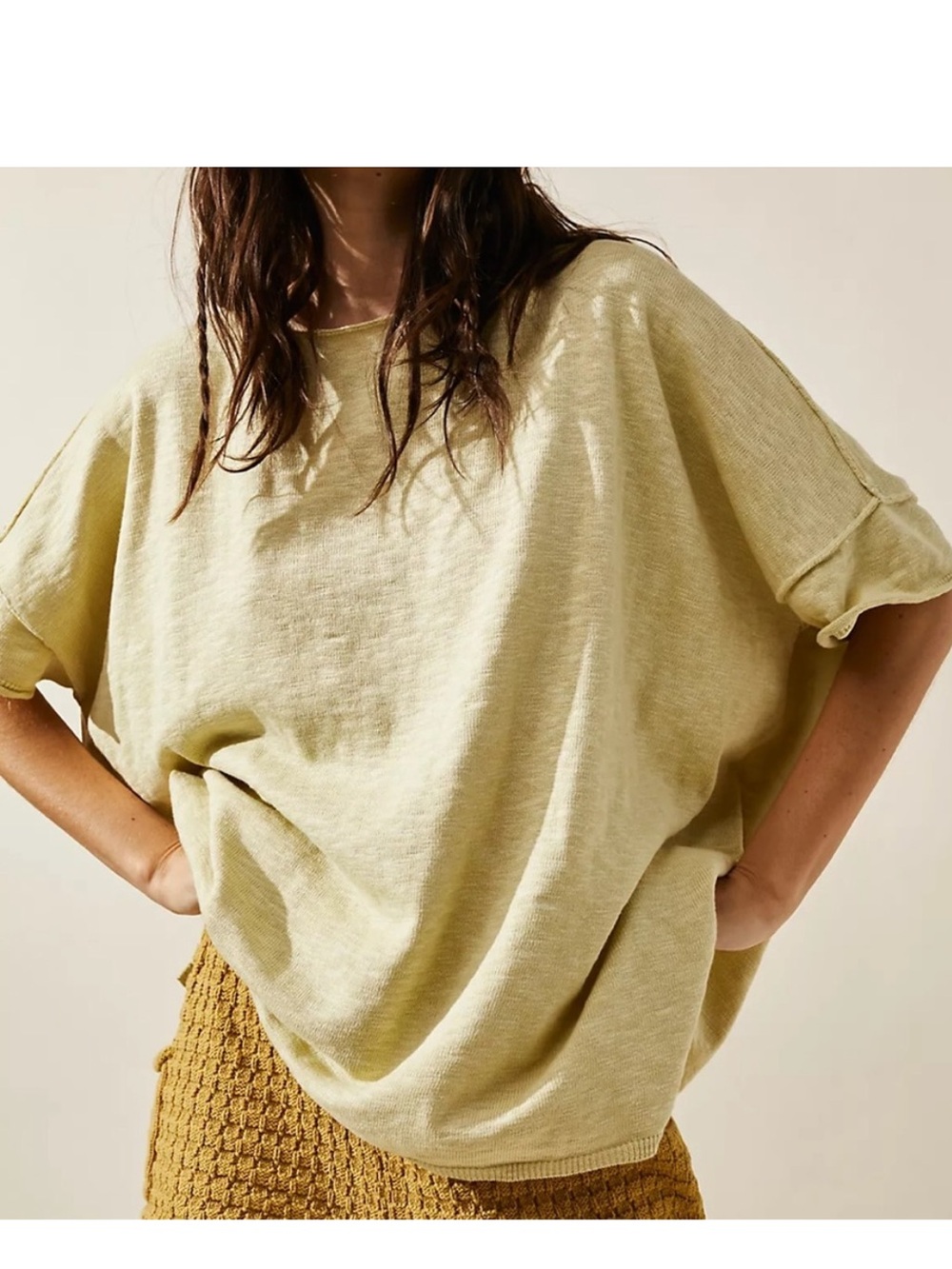 Free People Light Yellow Short Sleeve Tee